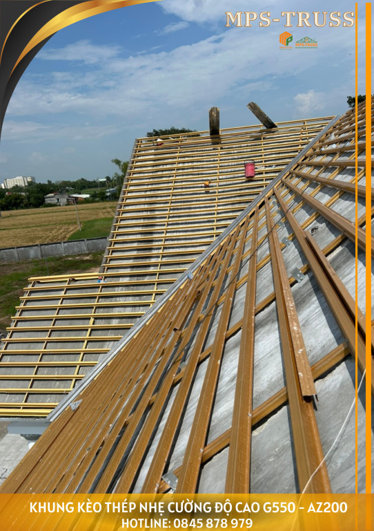 hệ khung kèo thép nhẹ cho mái bê tông