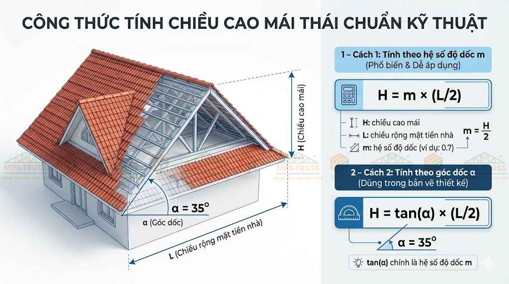 Công thức tính chiều cao mái thái
