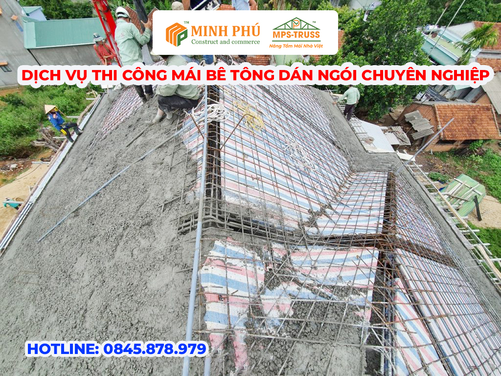Dịch vụ thi công mái bê tông dán ngói