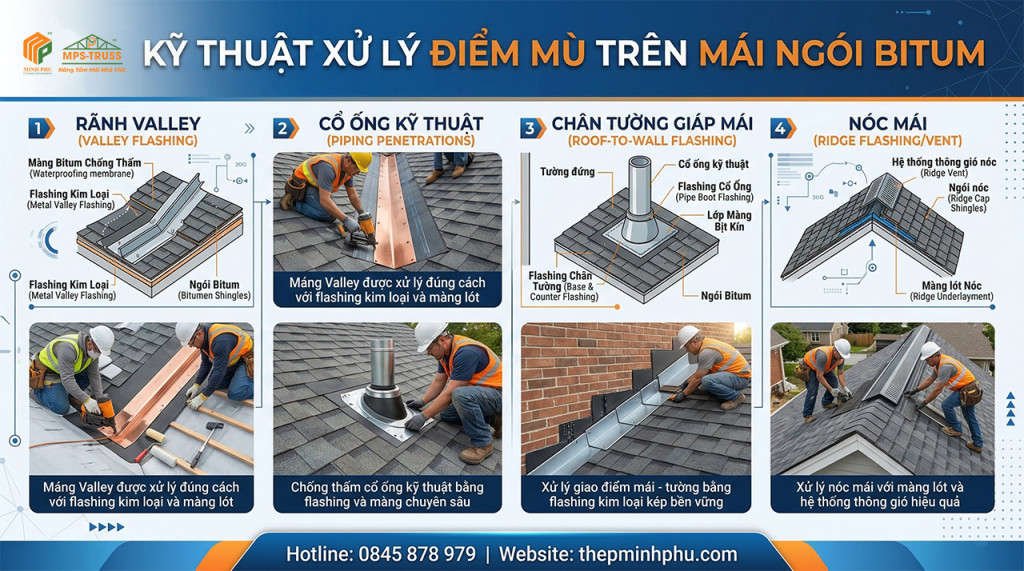 Kỹ thuật xử lý điểm mù trên mái ngói bitum