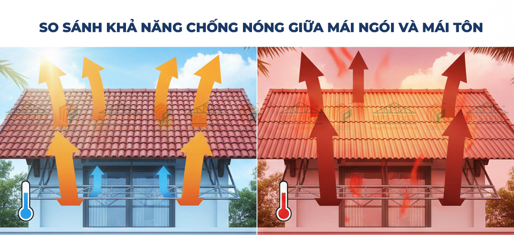 chống nẵng mái ngói vs mái tôn