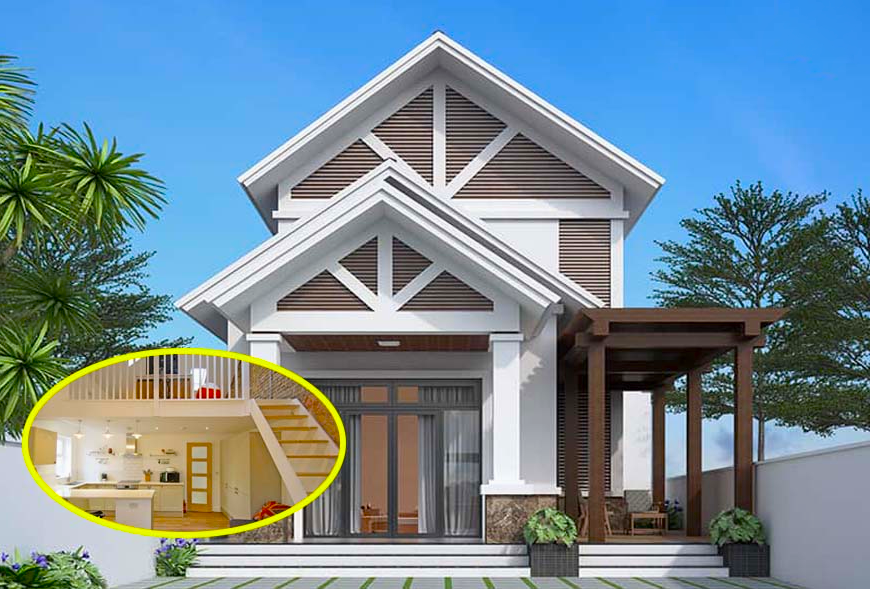 Mẫu 4. Nhà cấp 4 mái ngói có gác lửng