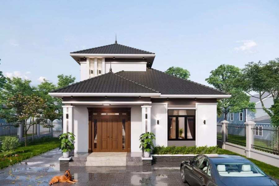 Mẫu 3. Nhà cấp 4 mái ngói có gác lửng