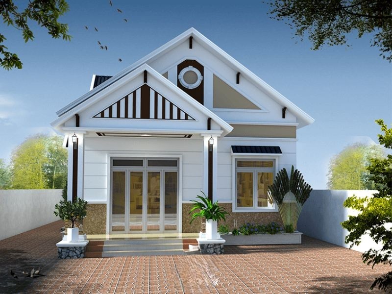 Mẫu 1. Nhà cấp 4 mái ngói có gác lửng nông thôn