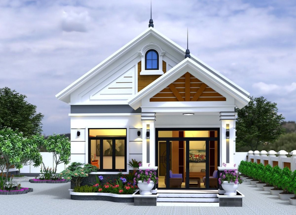 Mẫu 2. Nhà cấp 4 mái ngói có gác lửng nông thôn