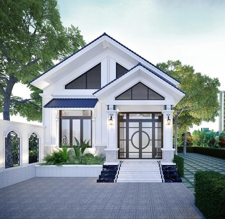 Mẫu 3. Nhà cấp 4 mái ngói có gác lửng nông thôn