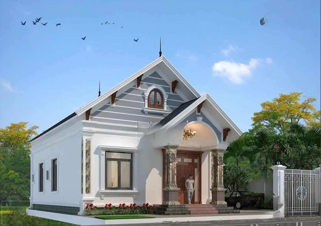 Mẫu 4. Nhà cấp 4 mái ngói có gác lửng nông thôn