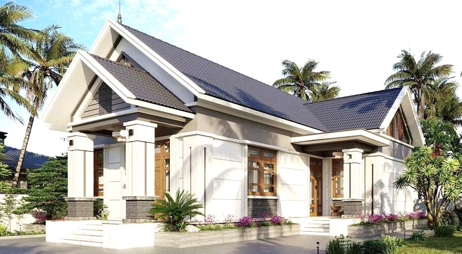 Mẫu 2. Nhà mái ngói chữ L nông thôn cấp 4