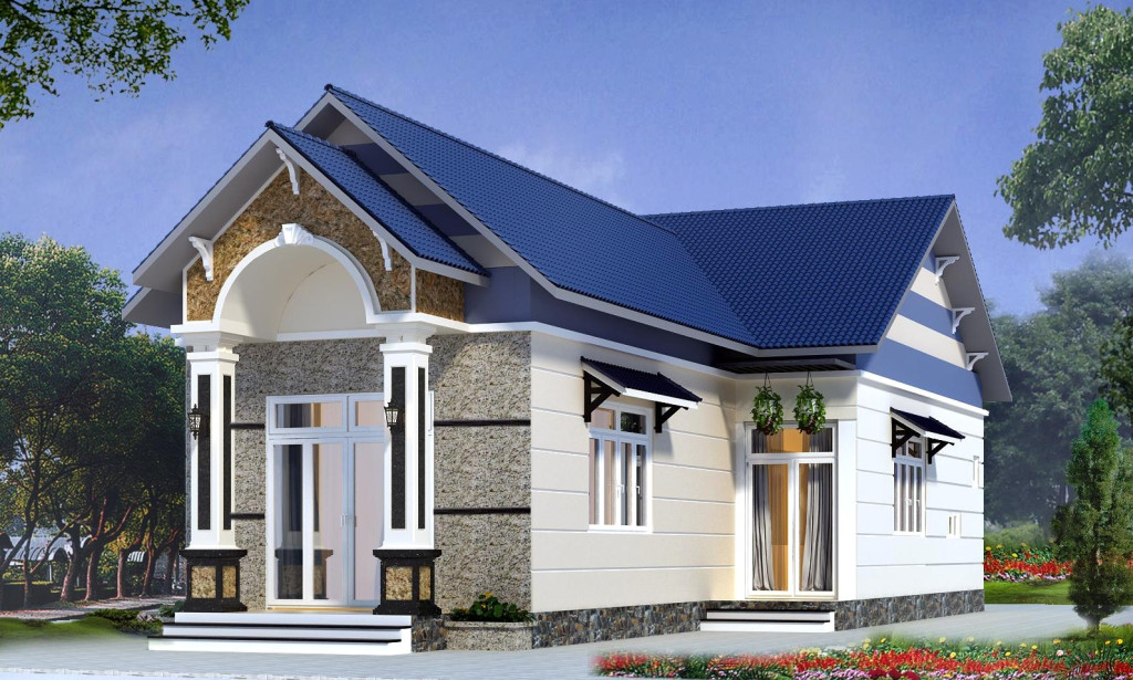 Mẫu 1. Nhà mái ngói chữ L nông thôn cấp 4