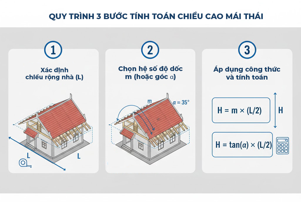 Quy trình 3 bước tính toán chiều cao mái thái
