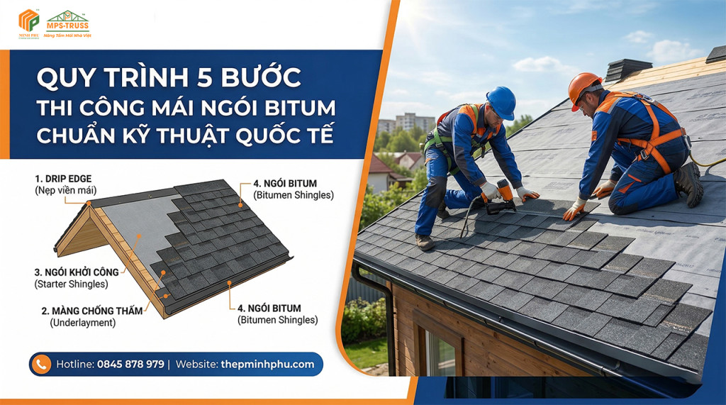 Quy trình thi công mái ngói Bitum