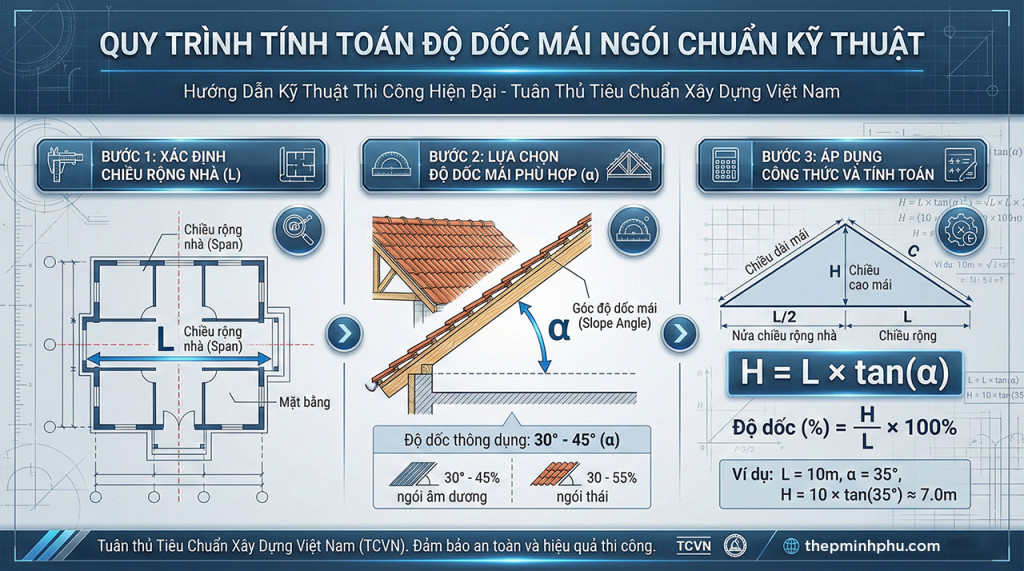 Quy trình tính toán độ dốc mái ngói